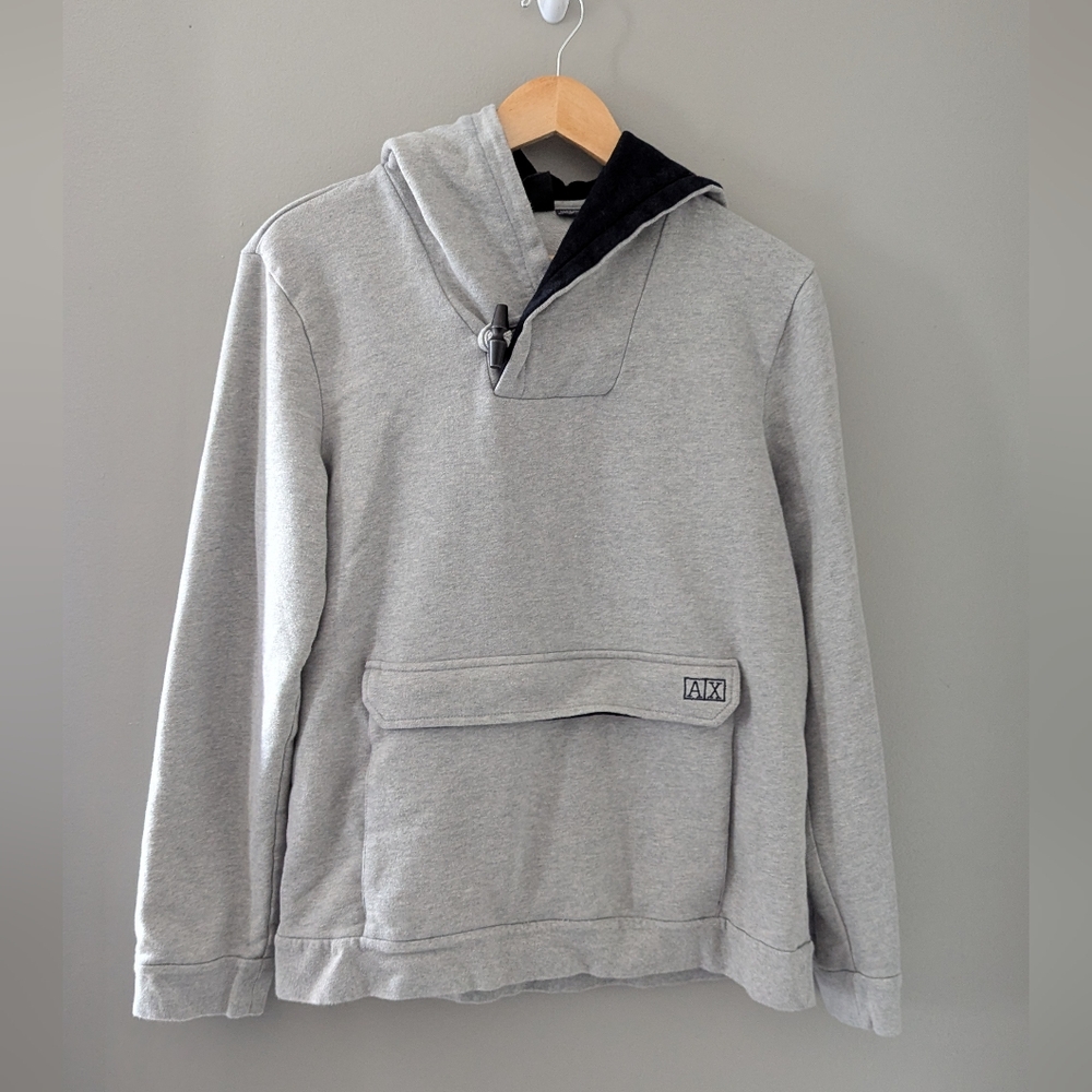 Men's Armani Exchange Hoodie. Grey with navy blue logo. In great condition. Larg